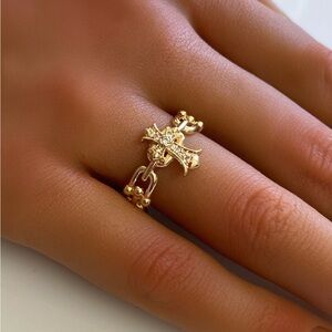 18k Gold Filled Byzantine Cross Adjustable U-Link Ring